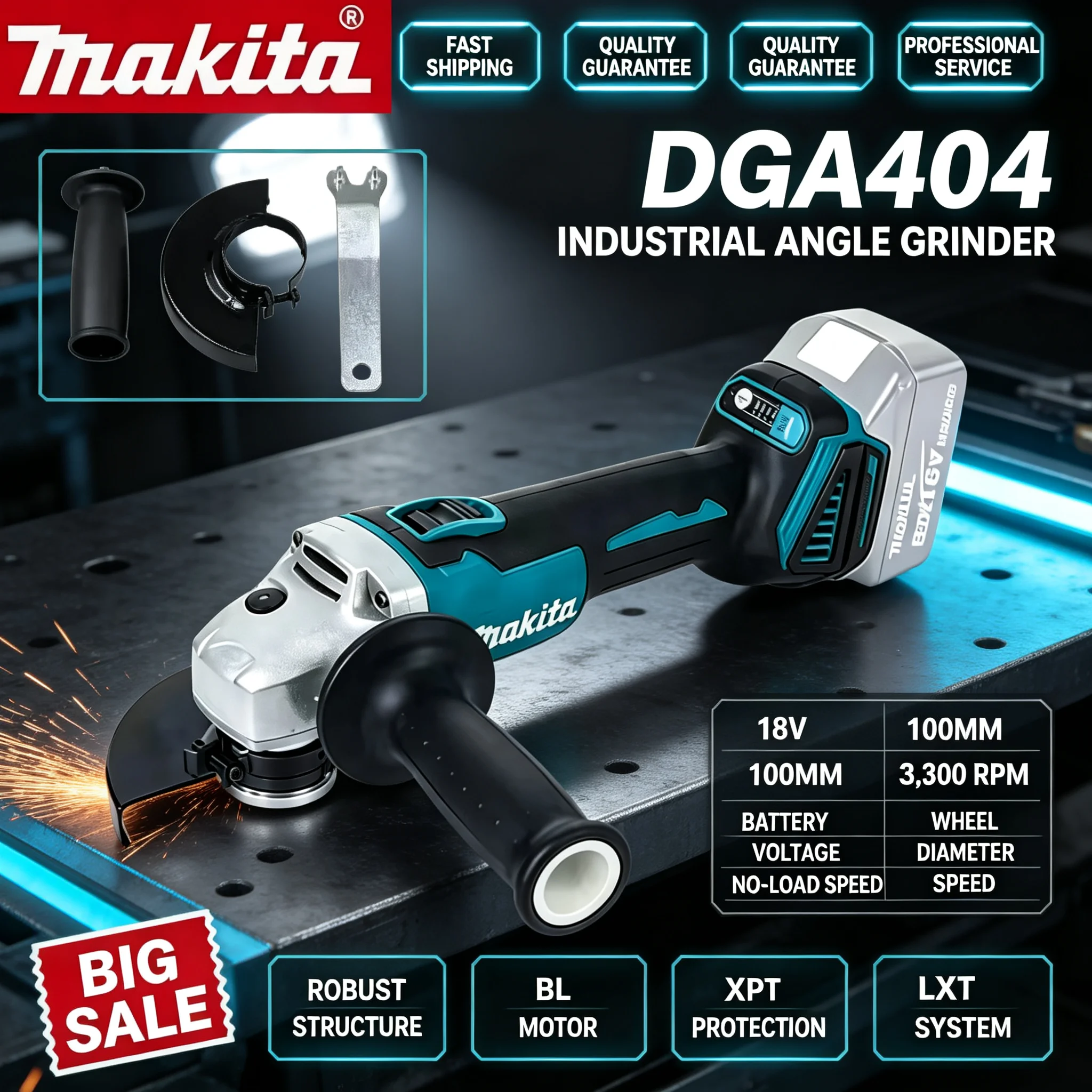 Brushless Angle Grinder Battery Powered - Makita DGA404 Şarj Edilebilir Fırçasız Açılı
