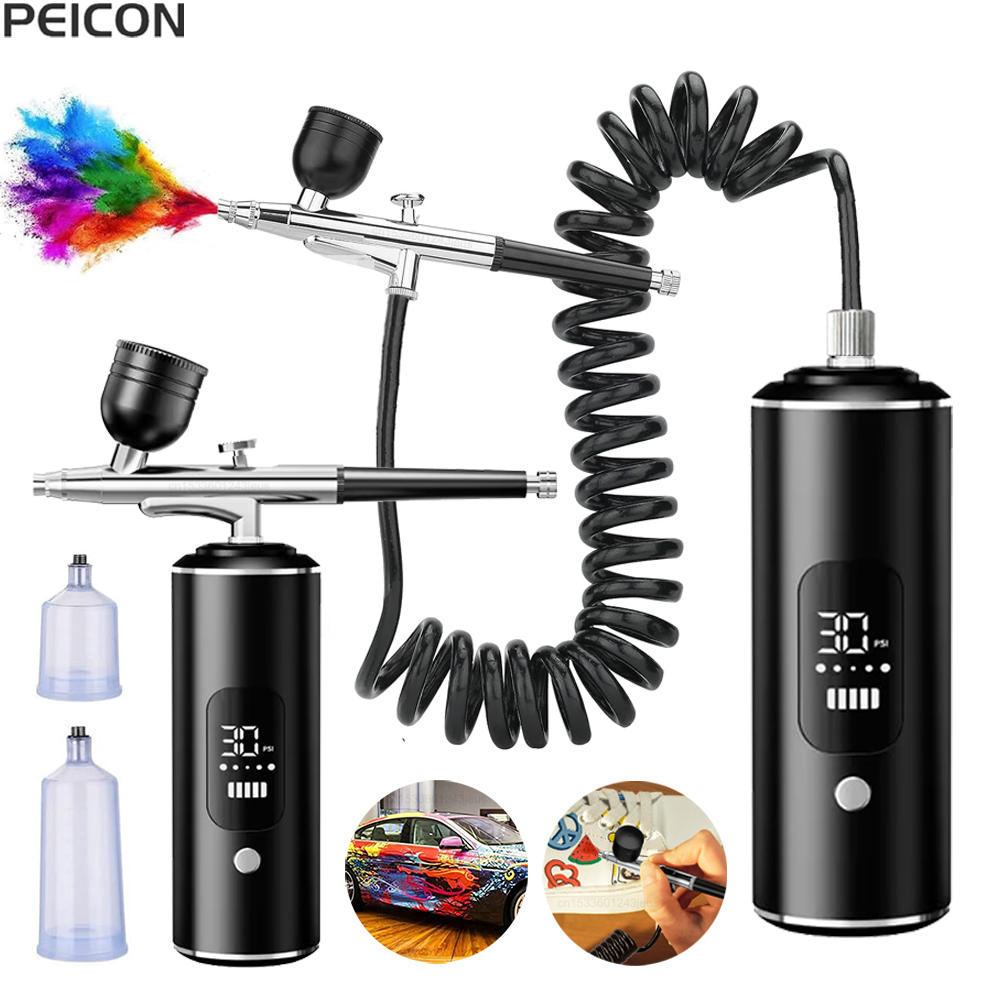 Airbrush Kit With Mini Compressor - Kompresörlü Airbrush Taşınabilir Airbrush Boyama Mini