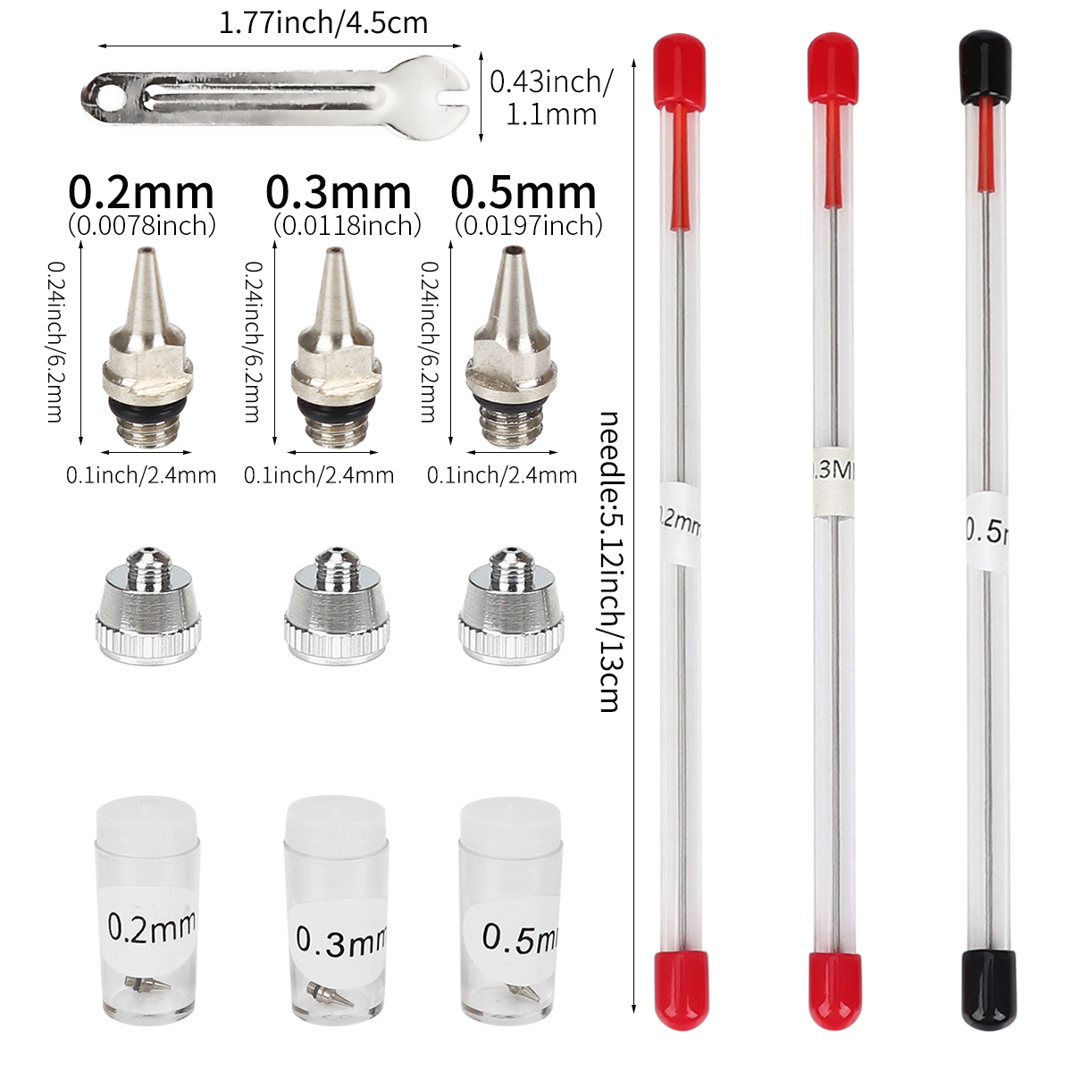 Airbrush Kit With Mini Compressor - 3 adet set 0.2/0.3/0.5mm Airbrush Memesi