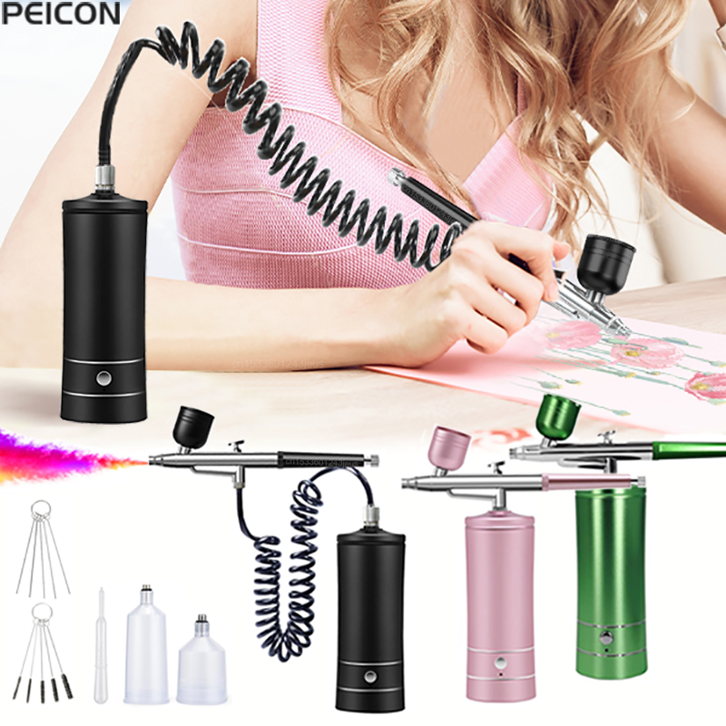 Airbrush Kit With Mini Compressor - Airbrush Boyama Airbrush Kompresörlü Mini Püskürtme
