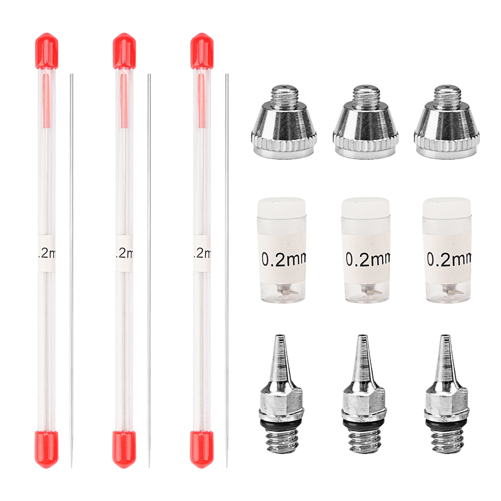 Airbrush Kit With Mini Compressor - 1/3 adet set 0.2/0.3/0.5mm Airbrush Nozulu