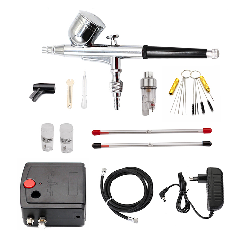 Airbrush Kit With Mini Compressor - Çift Eylem Püskürtme Tabancası Airbrush Kompresörlü