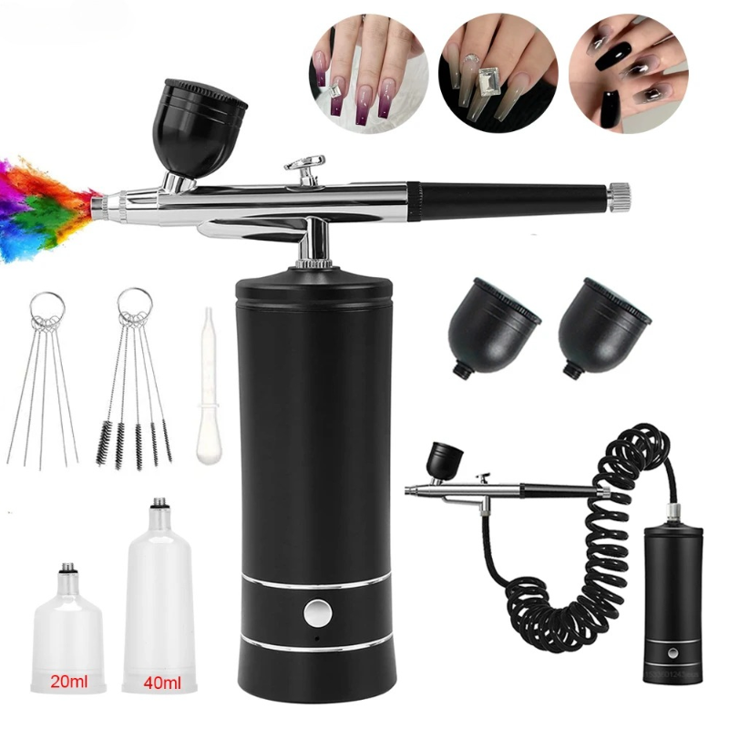 Airbrush Kit With Mini Compressor - Kompresörlü Mini Airbrush ile Airbrush Tırnak