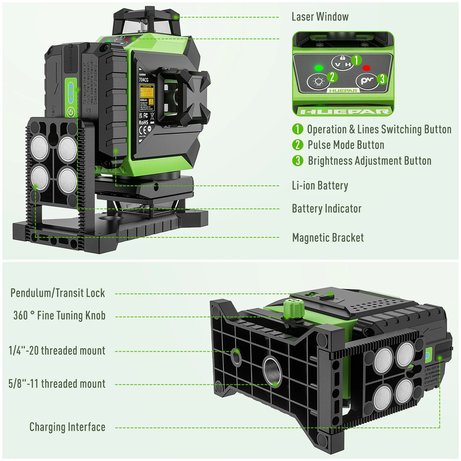 Huepar 704CG Dijital 4D 16 Çiz - Laser Level 16 Lines 4D Green incelemesi ve fiyatı